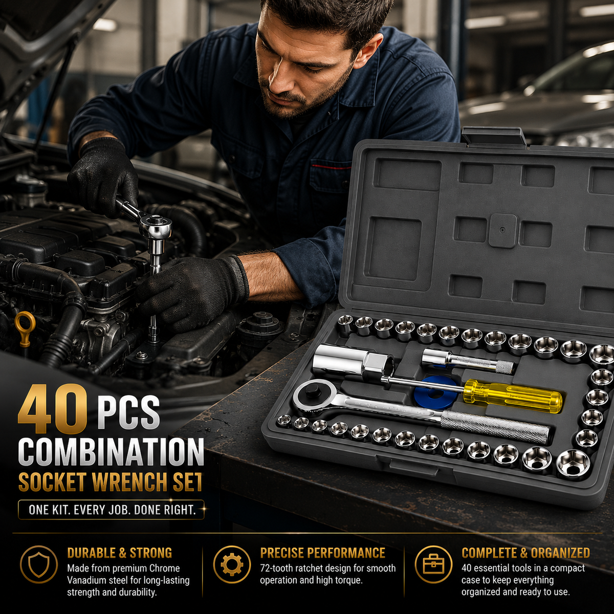 40 Pcs Combination Socket Wrench Set